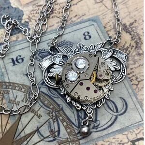 Silver Cameo Watch Movement Parts Pendant Romantic Light Academia Feminine